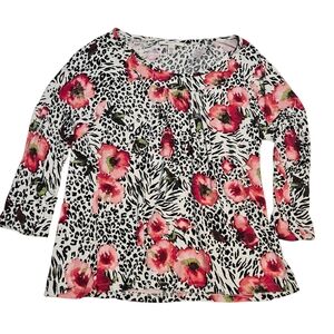 JM Collection Floral Animal Print 3/4 Sleeve Rayon Top